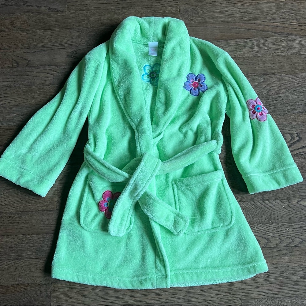 Green and Pink Plush Pajama Robe with Shawl Collar